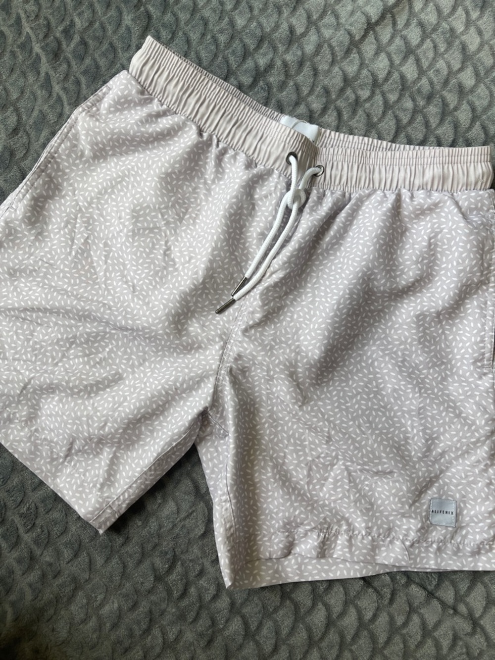 Allfenix Men's Light Taupe Printed Swim Trunks with Elastic Waist